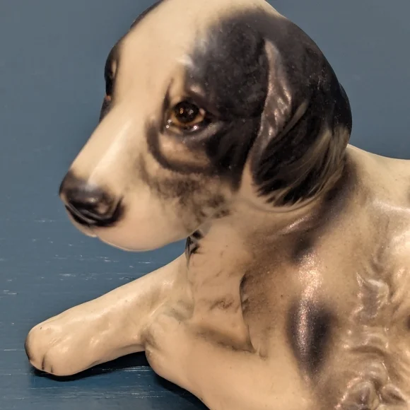 Vintage art line porcelain dog figure Japan black white setter puppy - Picture 2 of 5